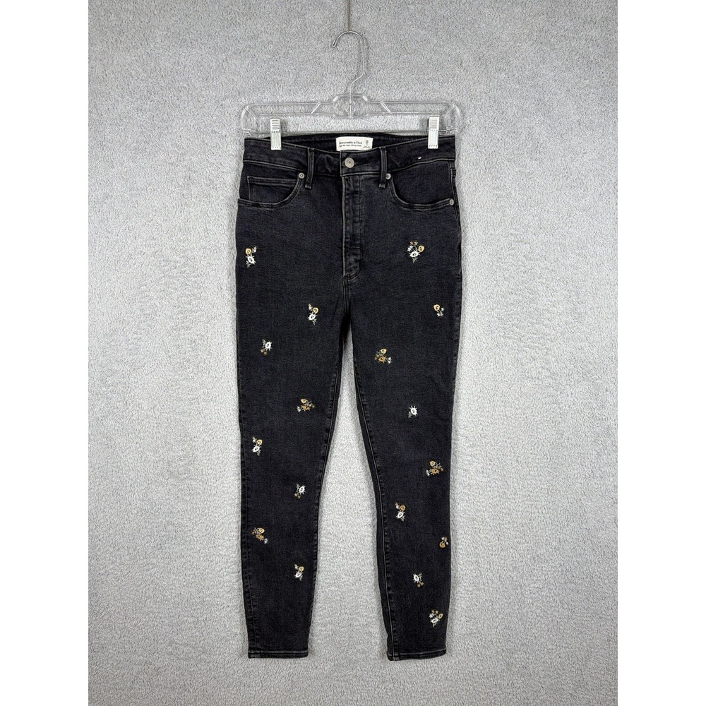 Abercrombie & Fitch High Rise Super Skinny Ankle Embroidered Floral Jeans 26x27